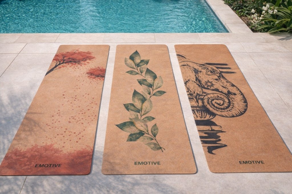 Emotive cork mats beside a pool